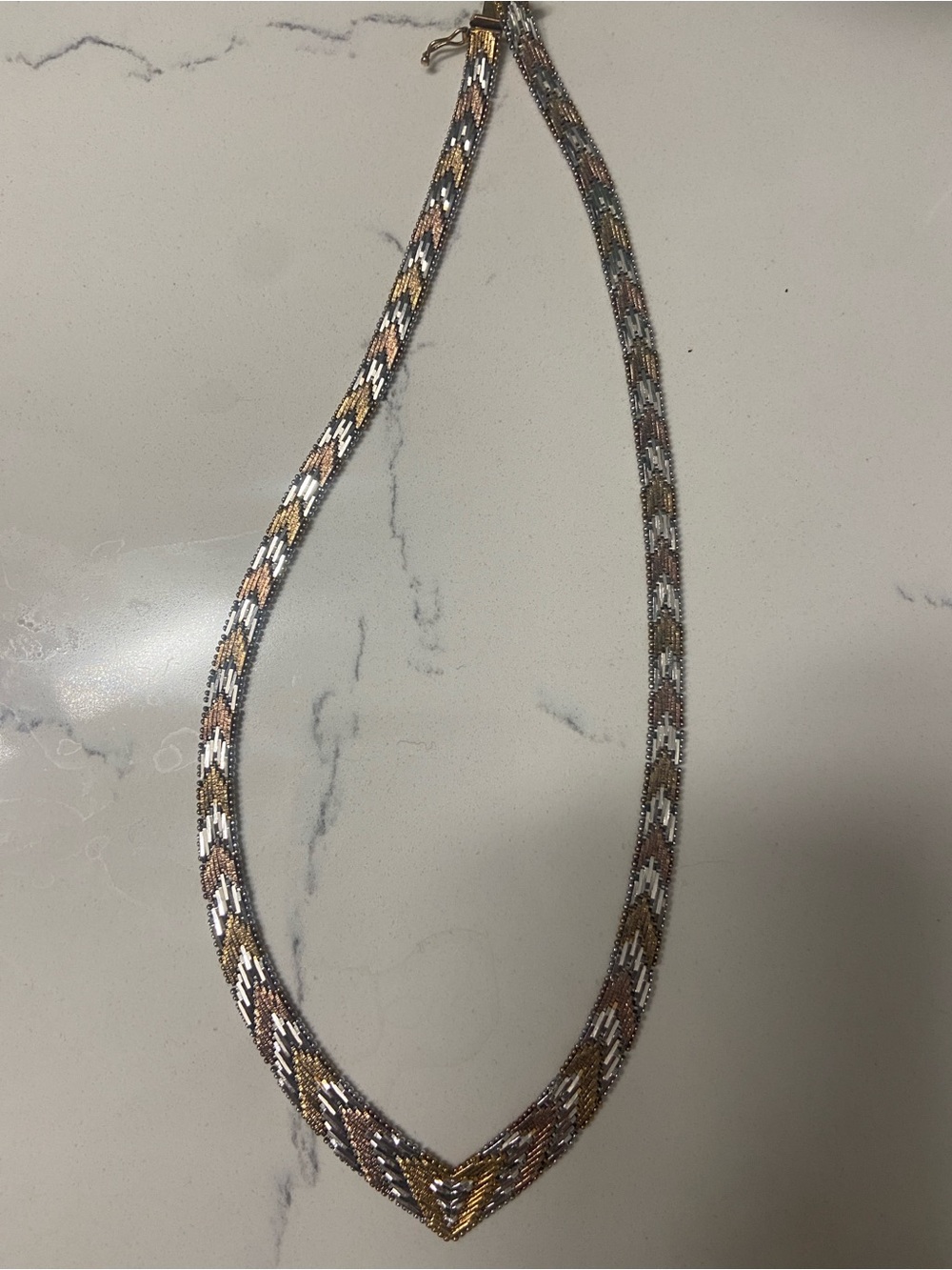 Tri-Tone V-Front Italian Riccio Sterling silver 925 Necklace